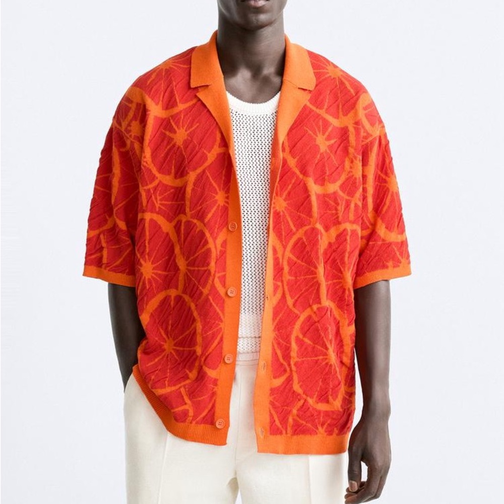 Zara Orange TEXTURED KNIT SHIRT